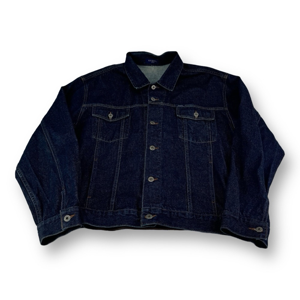 Vintage Guess Dark Blue Denim 10807 Button Up Jacket Made in USA Mens Size 2XL